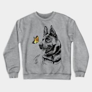 german Shepherd and butterfly Crewneck Sweatshirt